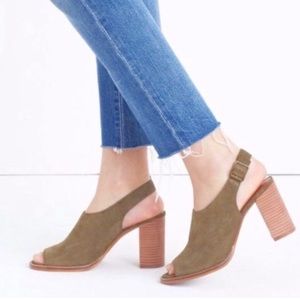 Madewell Cary tan suede peep toe sling back bootie